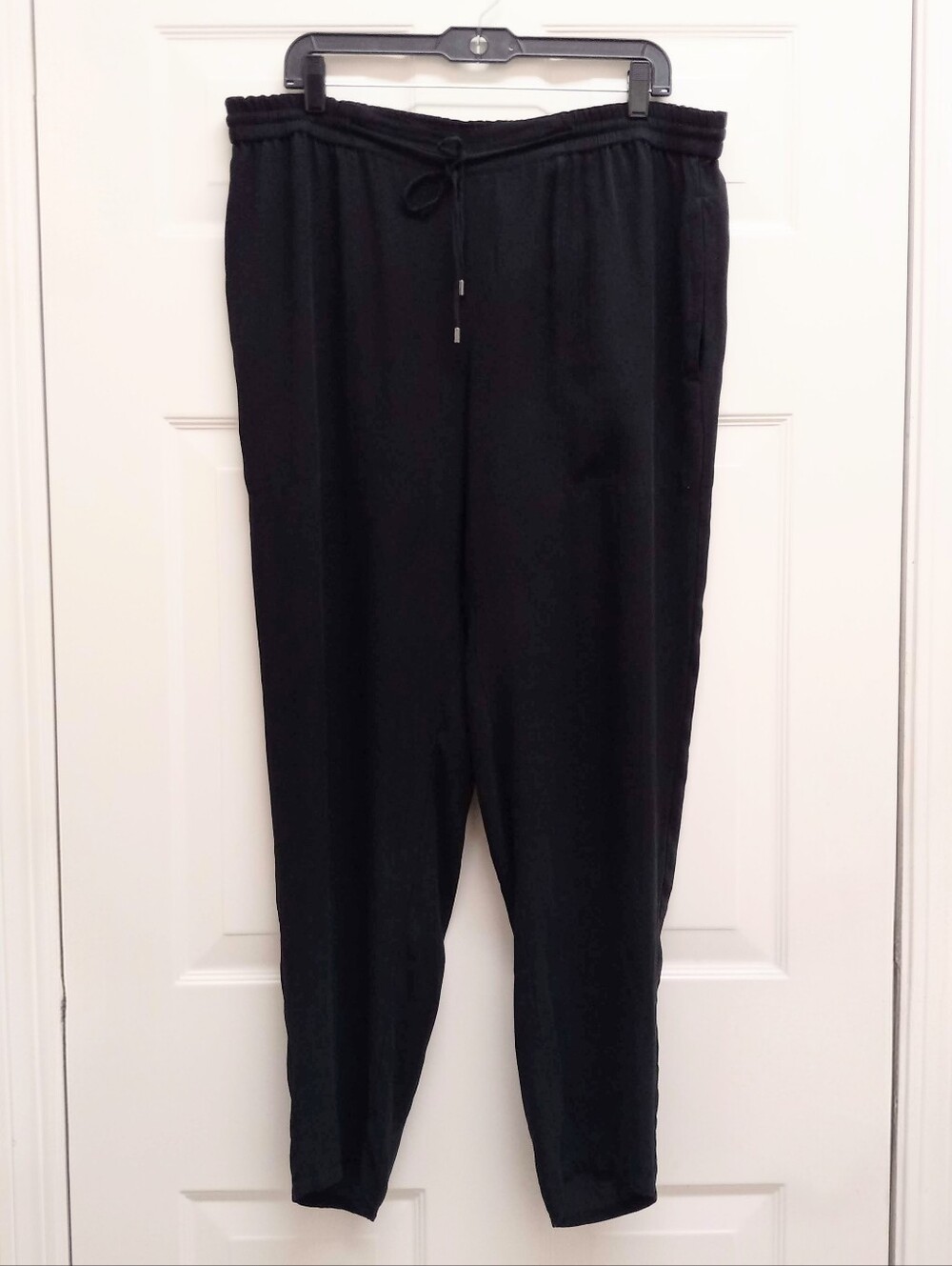 Eileen Fisher 100% Silk Pull On Pants Tapered Drawstring Black Large Lagenlook